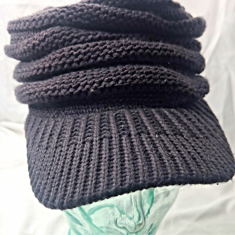 Charcoal Gray Cable Knit Newsboy Cap Hat Womens Messy Bun/ Ponytail Beanie